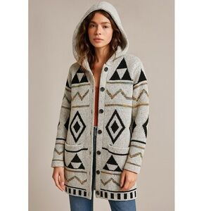 Northern Angel Hooded Sherpa-Lined Tribal Knit Cardigan  Women Small Boho indie